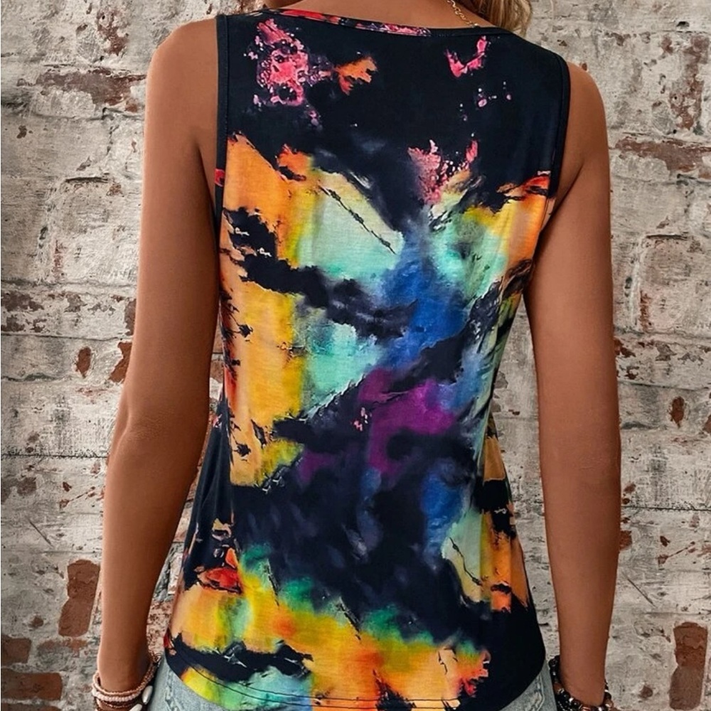 New tie dye notched neck sleeveless tank top - Picture 5 of 6